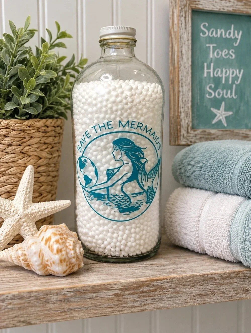 Save The Mermaids Reusable Water Bottle With Metal Lid NEW Plastic Free Reusable